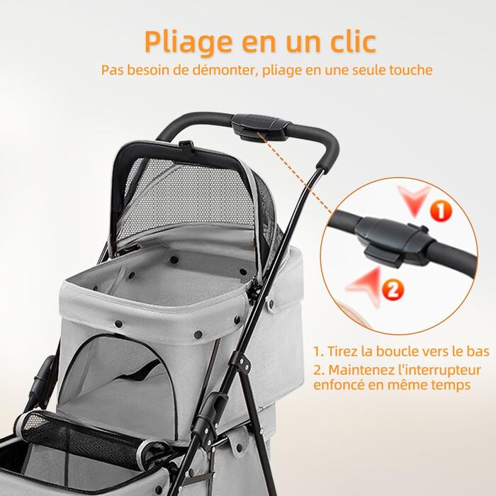 Дитяча коляска для тварин Homewell: 2 поверхи, складна, з корзиною, тримачем для напоїв та шлейкою, вантажопідйомність 25 кг (Чорний)