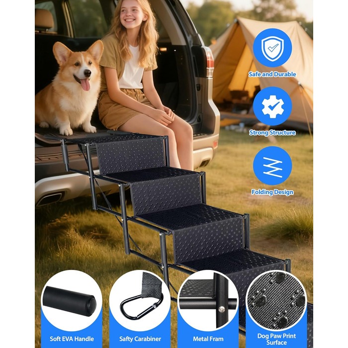 Сходинка для собак у машину, 5 сходинок, складана, для SUV та вантажівок, висота 86-96,5 см, антиковзаюча поверхня, підтримує до 68 кг