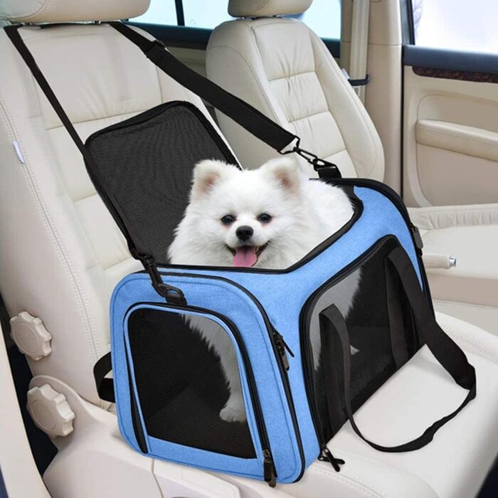 М'яка переноска для котів та собак, дихаюча сумка-переноска для подорожей, блакитна