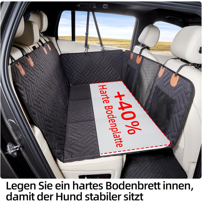 Задній сидіння для собак, жорсткий піддон (132x63,5 см), вантажопідйомність 40 кг, неслизька тканина Oxford для SUV/Kombi/Pick-up (Чорний)