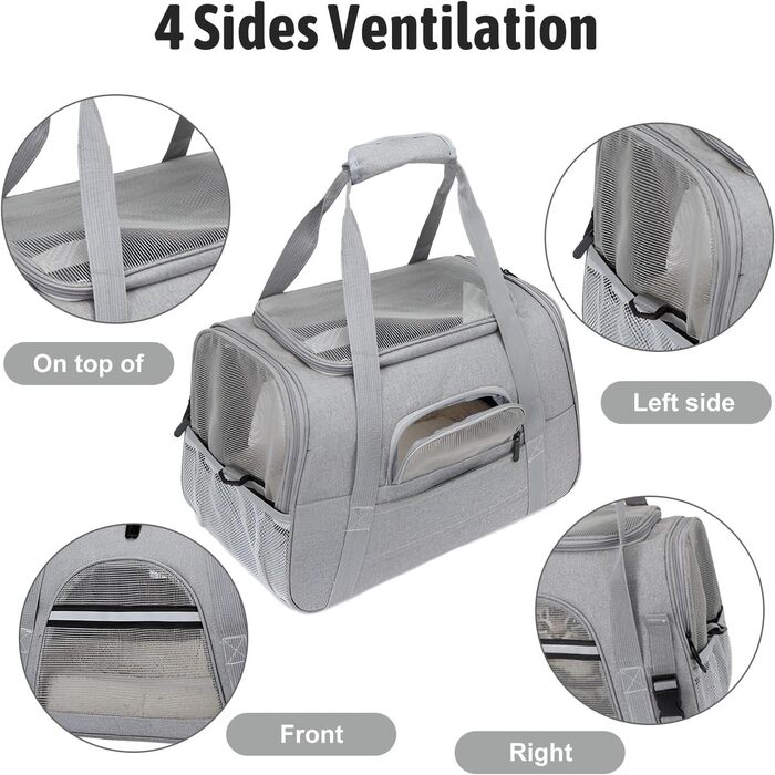 Транспортна сумка для тварин ZSMJAER з підстилкою з флісу, для котів та малих собак до 10 кг, сірого кольору