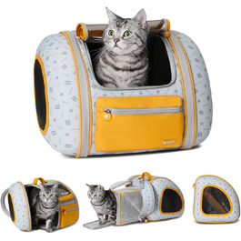 Рюкзак для котів та собак, складний, дихаючий, переноска для домашніх тварин з сітчастою вентиляцією, великий, портативний, для подорожей, вихідних, переноска для котів та маленьких собак, помаранчевий/західний колір у зигзагоподібному візерунку (Sunset Chevron)