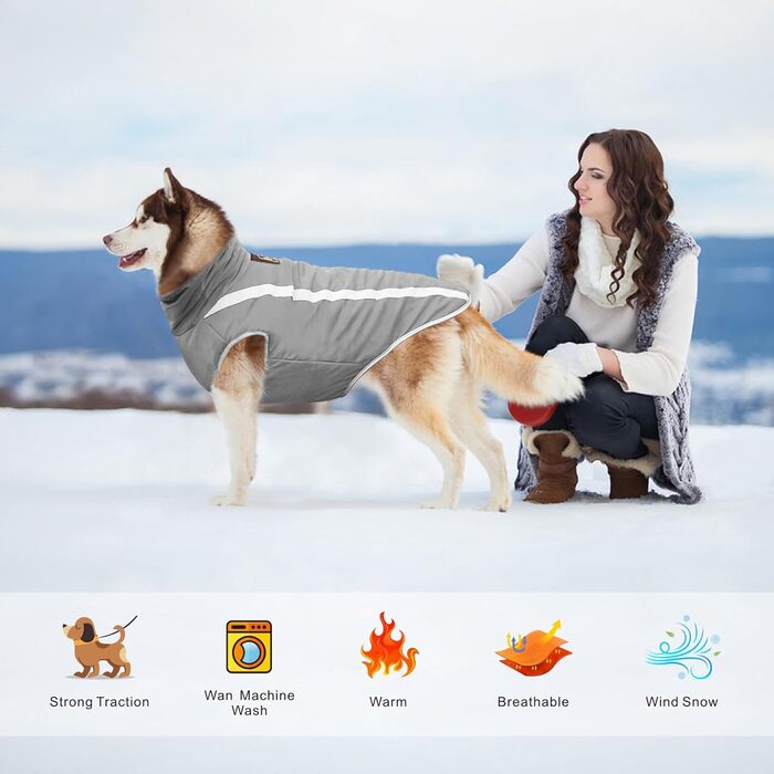 Водонепроникні куртки для собак, зимові теплі одяг для тварин, куртки для собак, одяг для собак, світловідбиваючий одяг, жилет для цуценят з шлейкою, отвір для маленьких, середніх та великих собак (Сірий, 2XL)