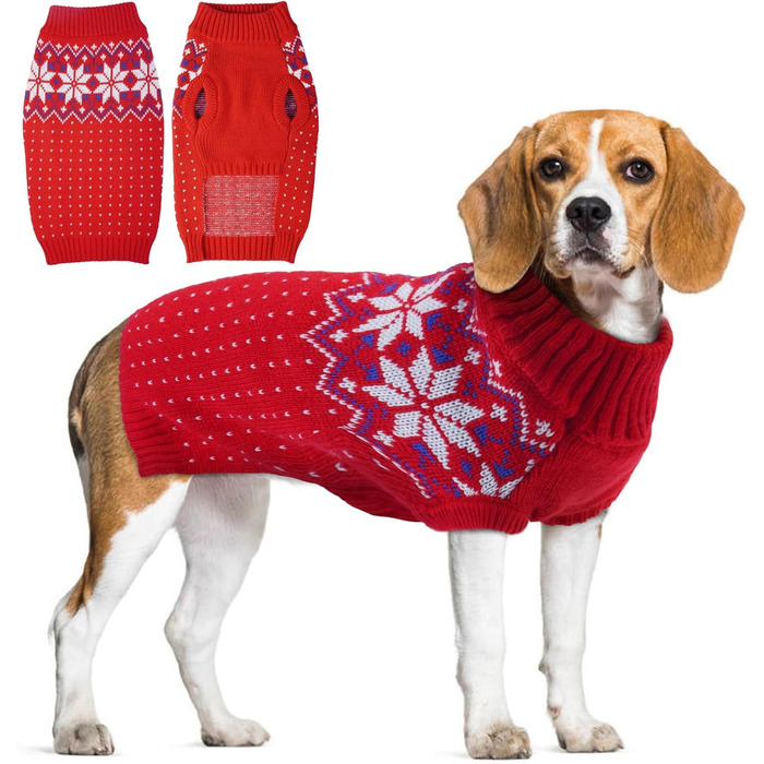 Пуловер для собак KATZINST, теплий флісовий пуловер на Новий рік, для Французького бульдога, такси, чихуахуа, йоркширського тер'єра, зелений/червоний (L)