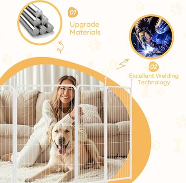 Вольєр для собак HealSmart, 61 см, 8 панелей, міцний метал, портативний, для дому та вулиці, кемпінг, подвір'я, автодом, садовий загін, приватність, тераса, білий