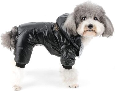 Зунеа Водонепроникний зимовий костюм для собак, теплий флісовий набір з капюшоном, чорний (M)