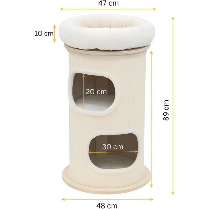 Драбина-будинок для котів PetRhein з сизалю, з печерею та плюшевим краєм, висота 89 см. Стабільна драбина для котів будь-якого розміру, ідеальна для догляду за кігтями та розваг. З зручною лежанкою зверху та компактною основою (діаметр 48 см, висота 89 см