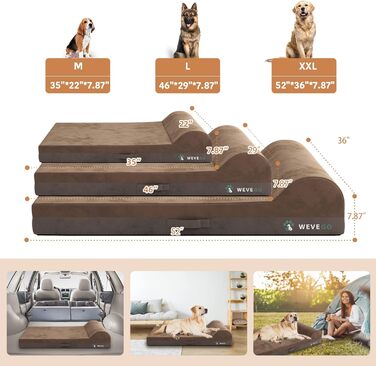 Ортопедичне ліжко для собак, велике ліжко з подушкою, товстий гель-мемфорний пінопласт, фланелева тканина, зносостійкий, водонепроникний чохол та знімний, пральний чохол з антиковзною основою (117 x 74 x 20 см, коричневий)