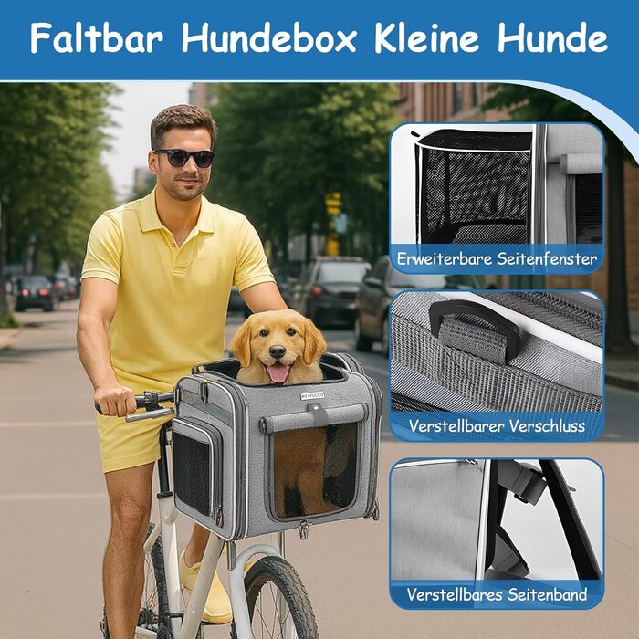 Корзина для собак на велосипед, розширювана, складана, з 4 дверцятами та сітковими вікнами, сумка-рюкзак для тварин, для котів та собак середніх та малих порід