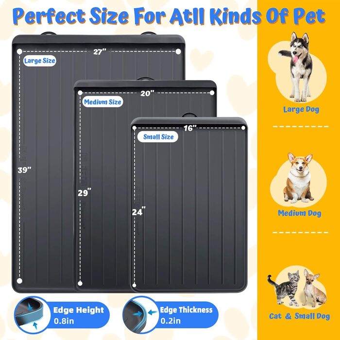Килимок для годування собак великого розміру 99x68 см, силіконовий килимок для тварин з кишенею для збору залишків та високими бортиками, водонепроникний килимок для собак та котів, чорний