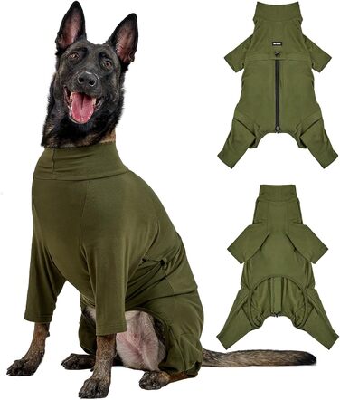 Комбінезон для собак OneTigris FUZZBUD, зелений, L: теплий, еластичний, для собак середніх та великих порід, захист від випадання шерсті, алергії, витікання, ран