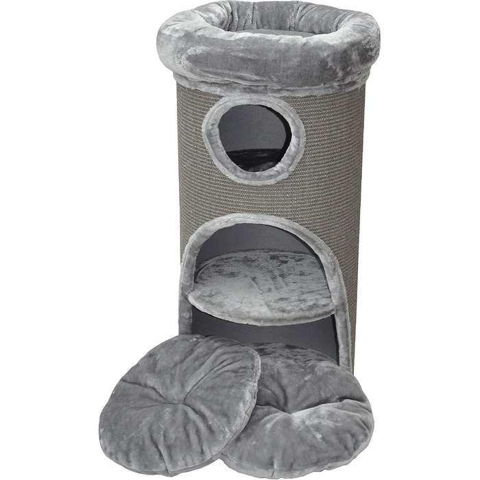 Nanook Котячий когтеточка-стовпчик, сірий, 100x40 см, стійкий, з лежаком, плюшевим бортиком і котячим будиночком