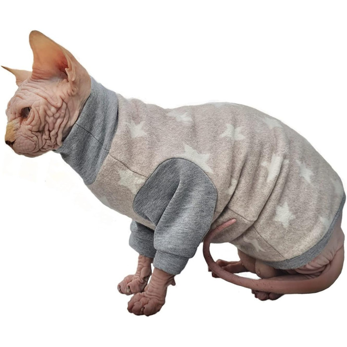 Пуловер для котів без шерсті Kotomoda зірки, теплий фліс, для Sphynx та інших голих порід (M)