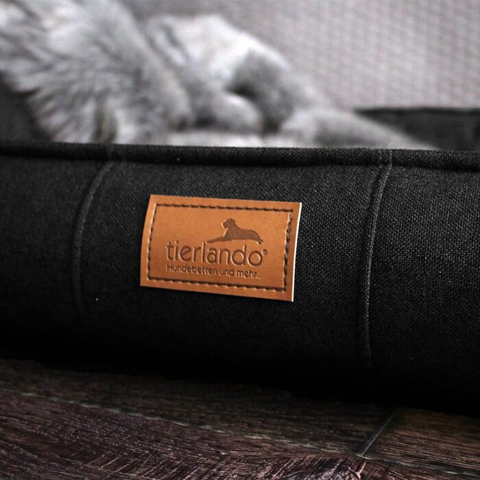 Ортопедичне ліжко для собак Tierlando® Goofy Couture з захистом для матраца, знімний чохол з меблевої тканини, для собак середніх та великих порід, розмір: 90x75 см, колір: чорний