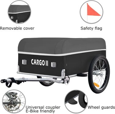 Tiggo Cargo II: вантажний велопричіп з об'ємом 130 літрів, складний, для перевезення вантажів, зелений (сірий)