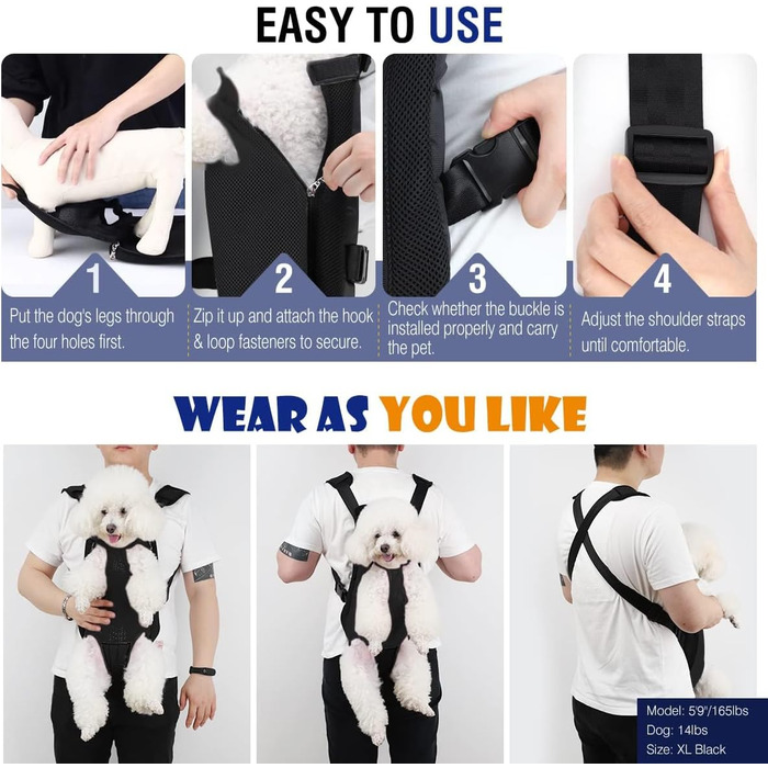 Рюкзак для тварин: переноска для собак, регульовані ніжки, чорний, S