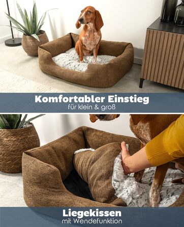 Крісло-гніздочко для собак Lionto з м'яким двостороннім подушкою, затишне ліжко для домашніх тварин у меланжевому дизайні з глибоким входом, підходить для собак та котів усіх розмірів, 80x60 см, м'яке ліжко для собак, коричневе