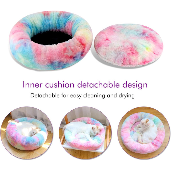 Кругле ліжко для собак Petcute, корзина для котів та домашніх тварин, м'яке, миється, рожевий кісточка, XS (40 см)