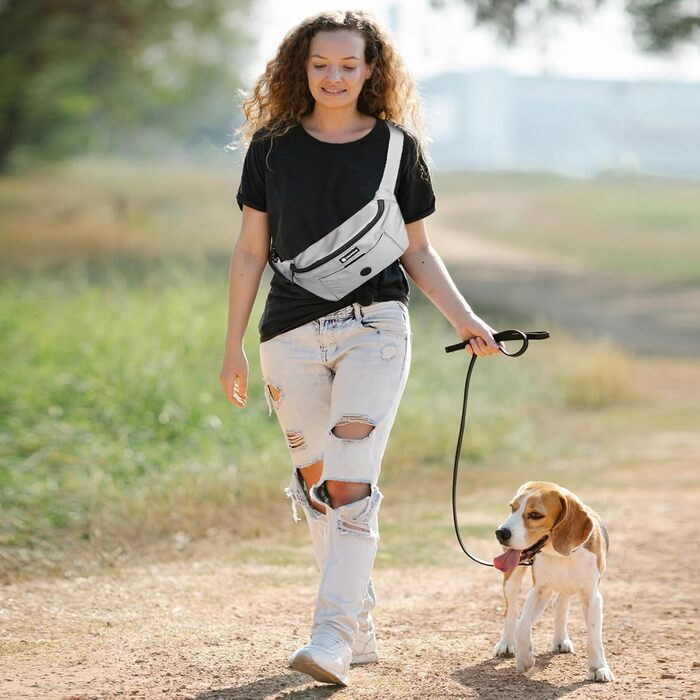 Сумка для собак з відділенням для ласощів та контейнером для відходів, поясна/животна сумка, сіра (нейлон), 12.2 x 12.2 x 5.71 см