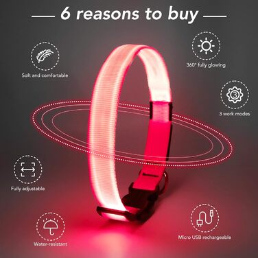 Світлодіодне нашийник для собак KOSKILL USB, водонепроникний, регульований, надяскравий (зелений, рожевий)