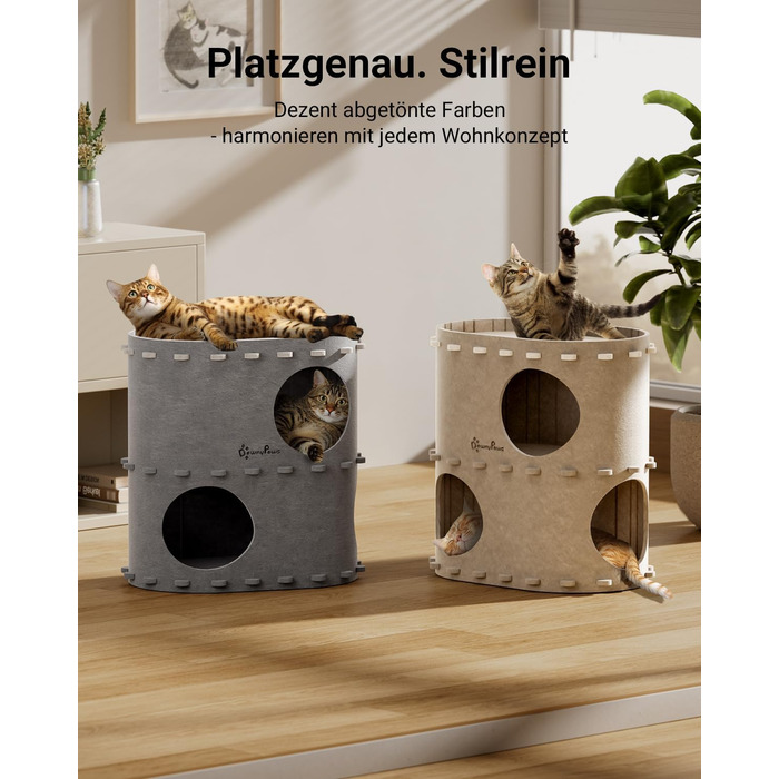 Будиночок-печеринка для котів DownyPaws з фетру, 2-ярусне ліжко для котів, 50 x 33 x 50 см, затишний дизайн, захист кігтів, бежевий