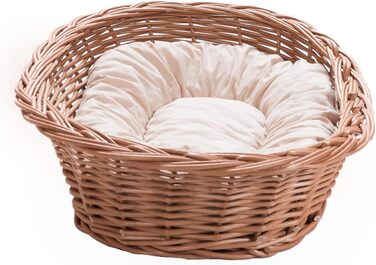 Вільховий Світ - ліжко для собак і котів з плетеного вілля, ліжко для домашніх тварин - натуральне, тепле, дихаюче та стильне - різні розміри (85x60x18 см, світло-кремове подушка)