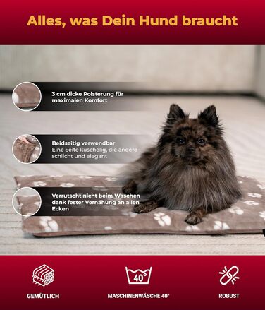 Підстилка для собак XS (45x65 см) – Двостороння та зручна з 3 см наповнювачем – Ідеально для дивану, авто та переноски – Tatze Beige, Made in DE 45 x 65 см Tatze Beige