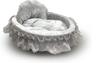 Кругле ліжко для собак та котів Unistrength з мереживом, тепле гніздочко, 50x55x12 см, сірий колір
