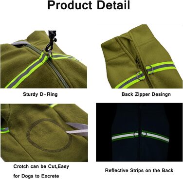 Зимовий одяг для маленьких собак: теплий зимовий пуховик, м'який фліс з світловідбиваючим блискавкою, комбінезон для цуценят, піжама для домашніх тварин, костюм, одяг (оливковий, розмір M)