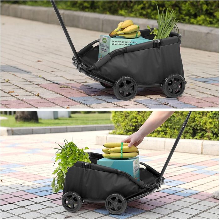 Міні-візок для маленьких домашніх тварин, складний багатофункціональний візок для покупок з висувним ручкою, для прогулянок на вулиці, з вбудованим матрацом та страхувальним тросом, з кишенькою для зберігання (Чорний)