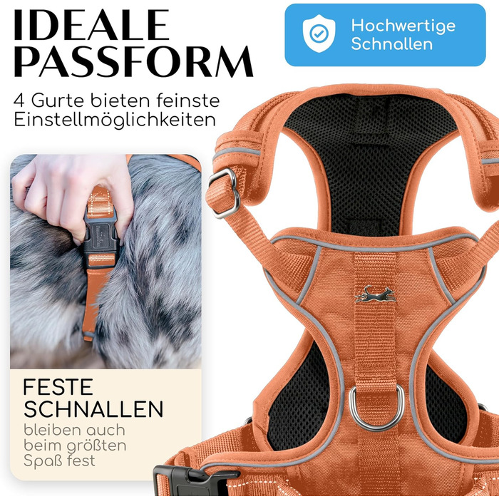 Шлейка для собак Freudentier з м'якою сітчастою підкладкою - максимальний комфорт, надійна фіксація та безпека - антирізний передній кілечко - нагрудник для великих, середніх та маленьких собак (Помаранчевий, L) L Помаранчевий