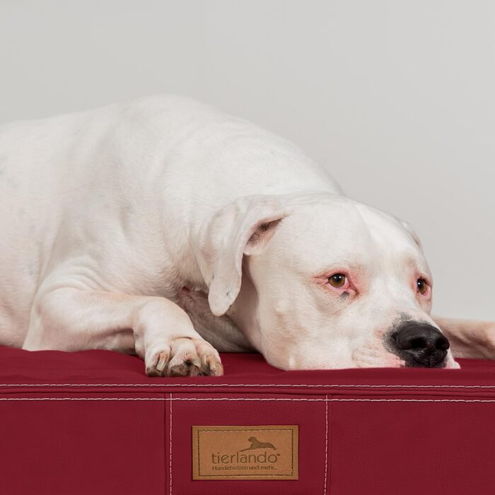 Ортопедичний лежак для собак Tierlando® Oscar Easy CLEAN з екошкіри та віскоеластичної піни, з антиковзною основою, розмір L 150 x 100 x 10 см, темно-червоний