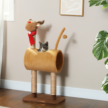 PawHut Cat Tree 98 см Котяча вежа в дизайні оленя, з печерою, ігровим м'ячем, джутовими стовбурами, кігтеточкою для кішок, лазить по дереву, для середніх кішок, коричневий | Аосом