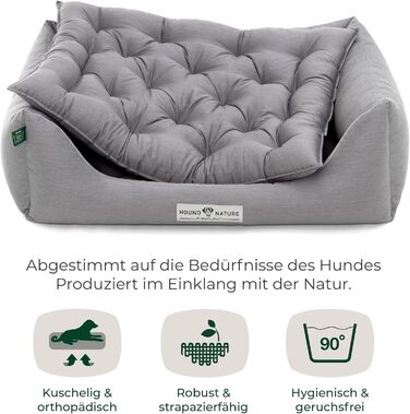 Ортопедичне ліжко для собак HOUND & NATURE Zermatt, корзина для собак середнього розміру з високим бортиком, м'яке собаче ліжко з подушкою (M - 95x70 см, світло-сірий)