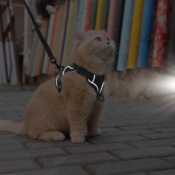 Шлейка та поводок для котів Skmeditec: безпечна шлейка-жилет для великих котів та маленьких собак, м'яка жилетка зі світловідбиваючими смугами, чорний (L)