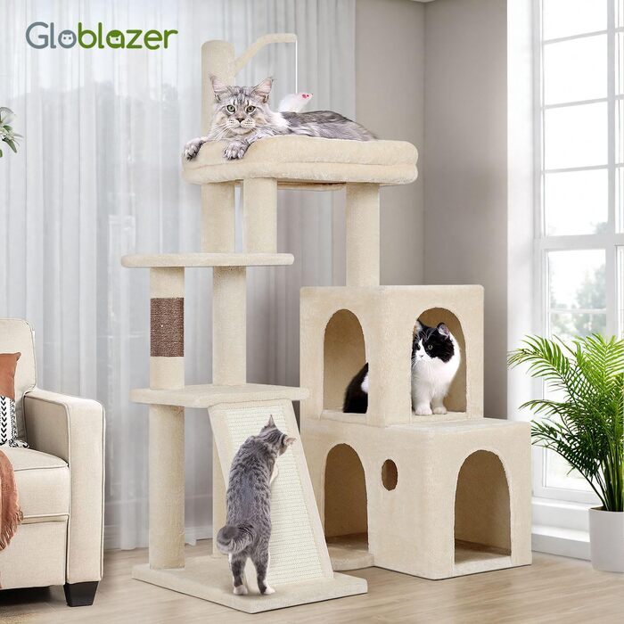 Драбина-кіготь Globlazer для котів XL, бежева, з 2 будиночками, платформа, іграшки, для великих котів та сениорів