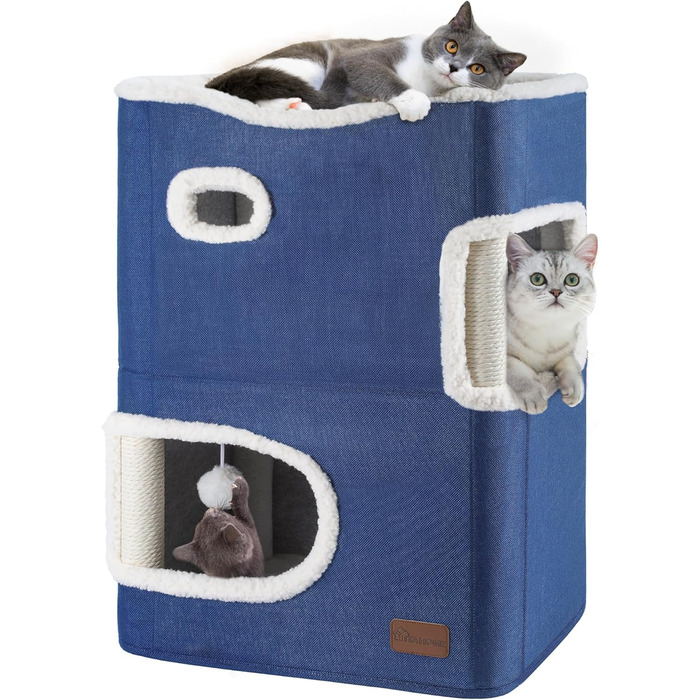 Будиночок для котів YITAHOME, котяче ліжко для домашніх котів, котяча вежа, когтеточка, котяча меблі, м'яке ліжко-ніша, синій