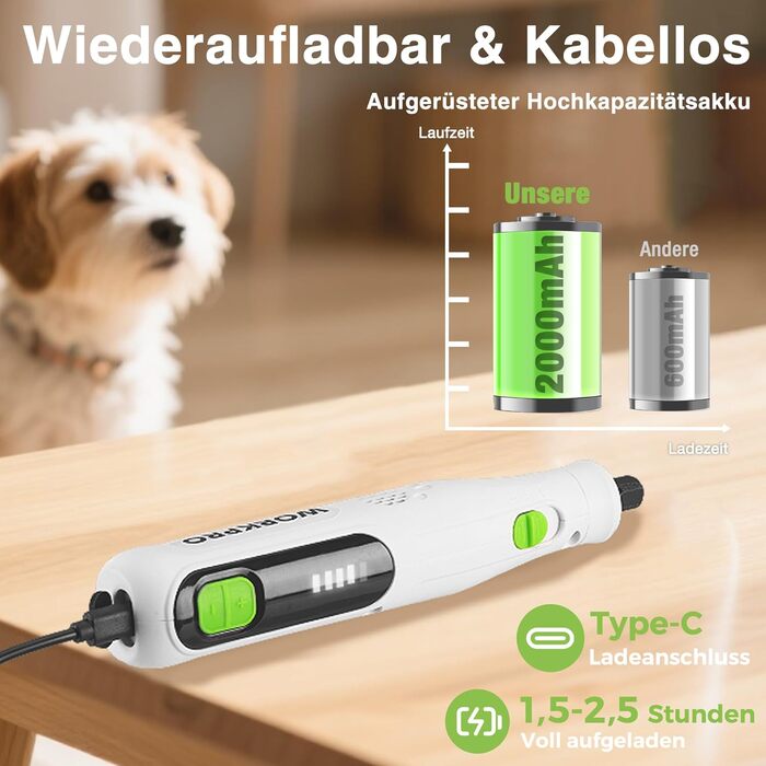 Електричний точило для собачих кігтів WORKPRO - точило для кігтів для собак, котів, 3 отвори, 6 швидкостей