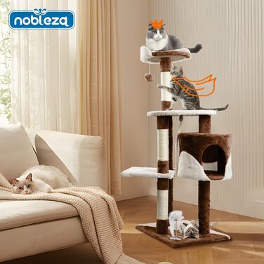 Дряпка для котів Nobleza 118,5 см, 3 платформи, будиночок, іграшки, коричнева