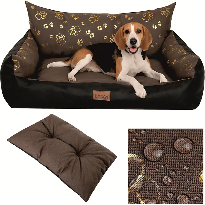Ліжко для собак - м'яке ліжко-корзина для собак, котів, маленьких, середніх та великих собак - подушка для собак, собаче ліжко-софа, лежанка для собак, місце для сну - 80x61 см - Колір: Коричневий з лапами XL - 80x61 см Коричневий з лапами