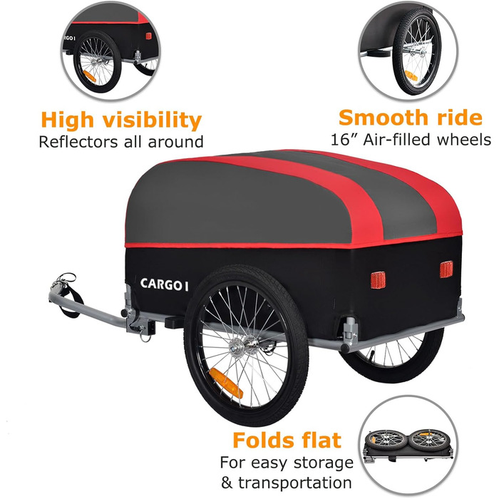 Фahrrad Lastenanhänger Tiggo VS Cargo: великий вантажний причіп для велосипеда, 75x46 см, 120 літрів, зелений (червоний)