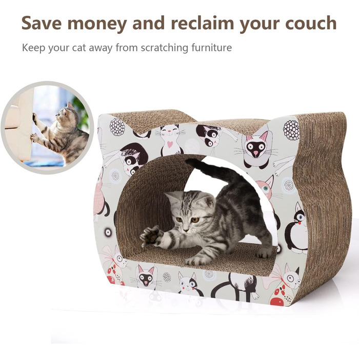 Кігтеточка для котів Nobleza з картону, дизайн голови кота, 2-в-1 (для дряпання та відпочинку), екологічна та міцна (39*29*22 см)