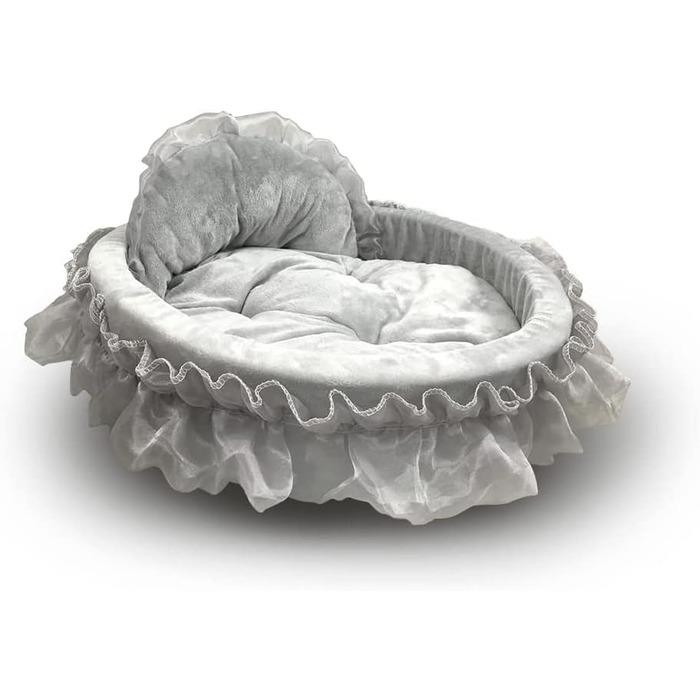 Кругле ліжко для собак та котів Unistrength з мереживом, тепле гніздочко, 50x55x12 см, сірий колір