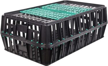 VOSS.farming Транспортувальний контейнер для птиці, 74x55x30 см, міцний пластиковий ящик із розсувними дверцятами, для курей, качок, перепелів, карликових курей, помаранчевий (83x50,5x31 см, чорний-зелений)