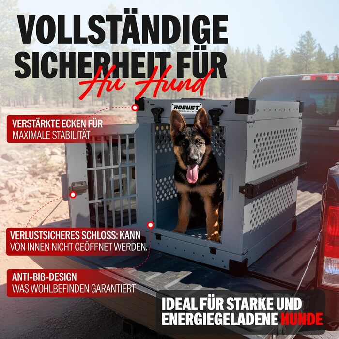 Міцна переносна клітка для собак Robuste Hundetransportbox, XXL, сірий колір. Підходить для різних порід собак, зручна для транспортування в авто, для дому та подорожей.