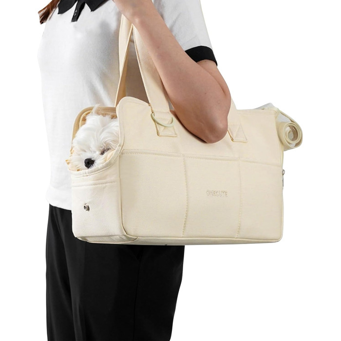 PETCUTE Сумка-переноска для собак та котів, середнього розміру, з кишенями, знімний килимок, для подорожей та авіаперельотів, бежева