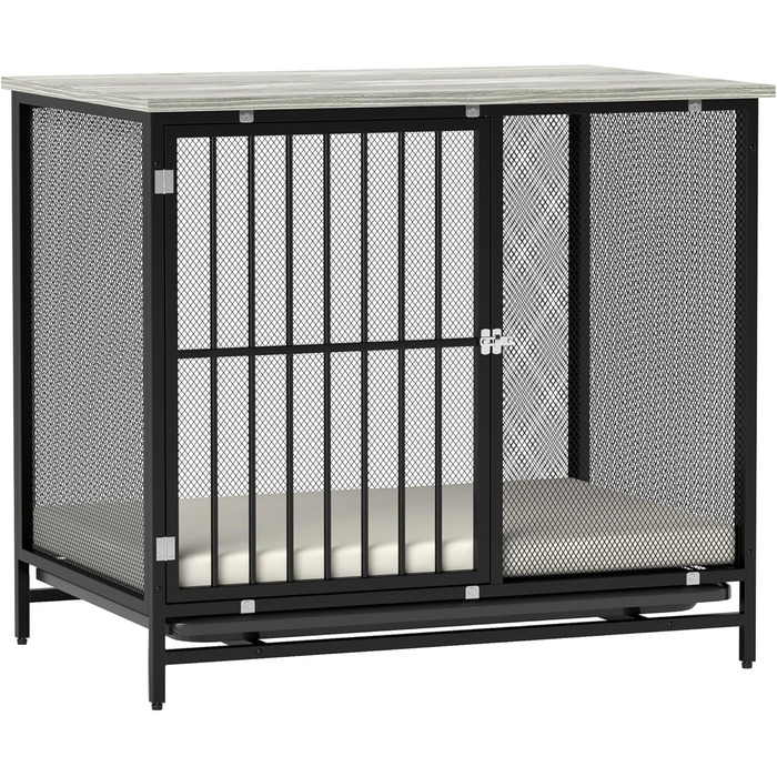 Клітка для собак PawHut для дому, замикана, з подушкою, сірий, 88x55x71 см, для середніх порід до 20 кг
