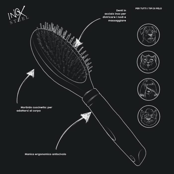 Щітка для собак Croci Barbershop з нержавіючою сталлю, для всіх типів шерсті, видаляє підшерсток та розплутує вузли