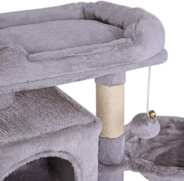 Кігтеточка для котів Lionto з м'ячиком та дзвіночком, висота 70 см, з сизалю та плюшу, зручна лежанка та печери, підходить для маленьких та великих котів, сірого кольору