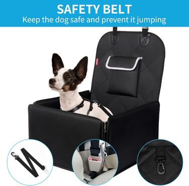 Автокрісло для собак Tamowa, чорне, для маленьких та середніх порід, на переднє та заднє сидіння, з ременем безпеки, водовідштовхувальне